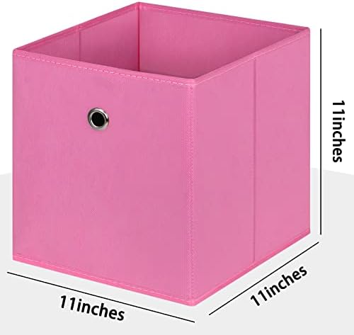Foldable Storage Cubes Bins ,11 Inch Cloth Storage Cube Fabric Storage Box Cubes Organizer Baskets with Handles for Home Organizer Set of 6 (Pink) - Image 2