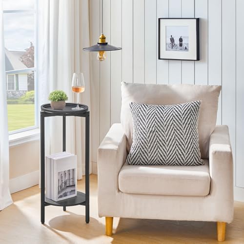 HOOBRO Small Round Side Table, 2-Tier Circle End Table for Small Space - Image 2