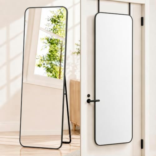 57x20" Full Length Mirror Floor Stand,Over the Door,Wall Mounted Black by SCWF-GZ