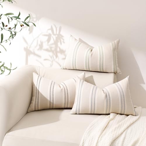 Hckot Stripe Throw Pillow Covers 12x20 Set of 2 Light Green Pillow Covers - Image 6