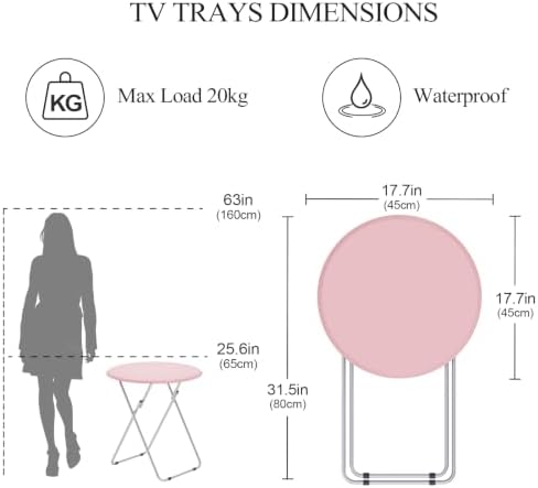TV Tray Table, Folding TV trays Portable Table on Couch, Round&Pink - Image 3