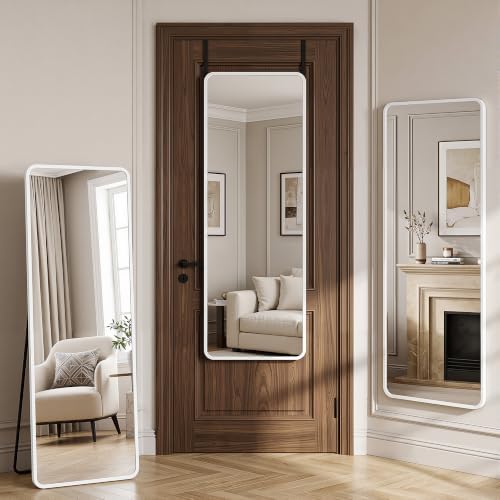 Suidia Full Length Mirror Over the Door&Wall Mounted, 48"x14" Door Mirror with Aluminum Alloy Frame, HD Shatterproof, No-Drill, Hanging Mirrors for Bedroom, Bathroom, Dorm, Closet, Rounded Rect, White - Image 2