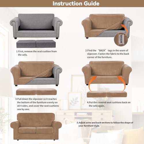 WEERRW Velvet Stretch 3 Pieces Couch Cover for Sofa Washable, Camel - Image 6