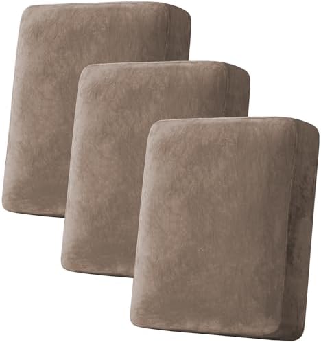 H.VERSAILTEX Velvet Stretch Couch Cushion Cover Plush Cushion Slipcover for Chair Loveseat Sofa Cushion Furniture Protector Seat Cushion Sofa Cover (3 Piece Sofa Cushion Covers, Mocha) by HVERSAILTEX