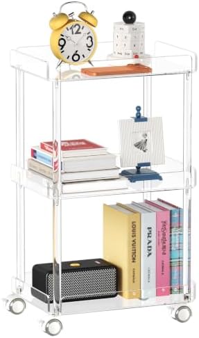 AQUIVER Acrylic 3 Tier Rolling Storage Cart - Small Utility Cart Organizer by AQUIVER