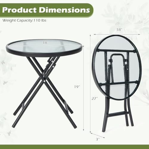GIANTEX Folding Side Table w/Tempered Glass Tabletop & Metal Frame Set of 2 - Image 3