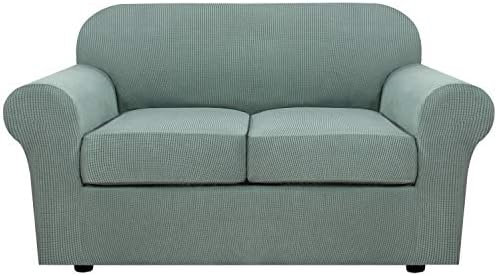 H.VERSAILTEX 3 Piece Stretch Sofa Covers for 2 Cushion Loveseat Couch Covers for Living Room Sofa Slipcovers (Base Cover Plus 2 Seat Cushion Covers) Thicker Jacquard Fabric(Medium Sofa, Sage) by HVERSAILTEX