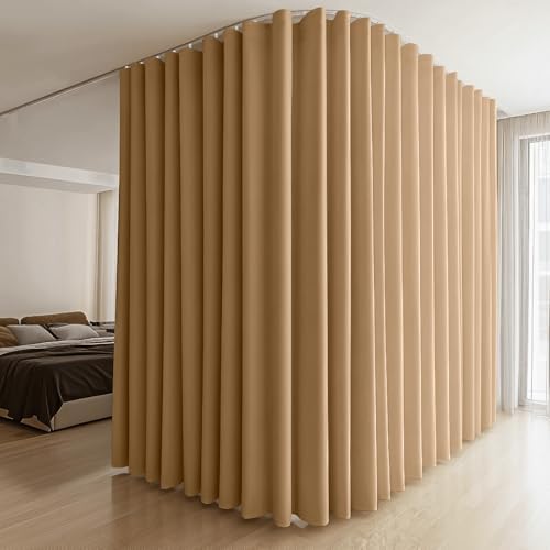 MaKefeile Room Divider Curtains & Flexible Bendable Tracks Set,Privacy Dividers Ceiling Track Curtain Window Blackout Curtains for Living Room Bedroom (W120 × H96 in 1 Panel Khaki Drape & White Rail) by Makefeileshade