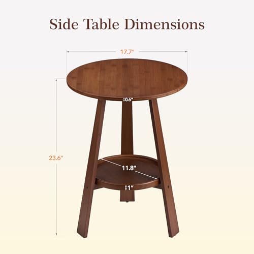 2-Tier Bamboo Round Side Table, Mid-Century Modern End Table - Image 2