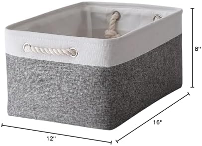 TheWarmHome Organization and Storage Basket for Organizing- 16x12x8 inch 1 Pack Fabric Storage Cubes, Collapsible Storage Bins for Shelves Organizer Gift Closet Cloth Toy (White & Grey) - Image 7