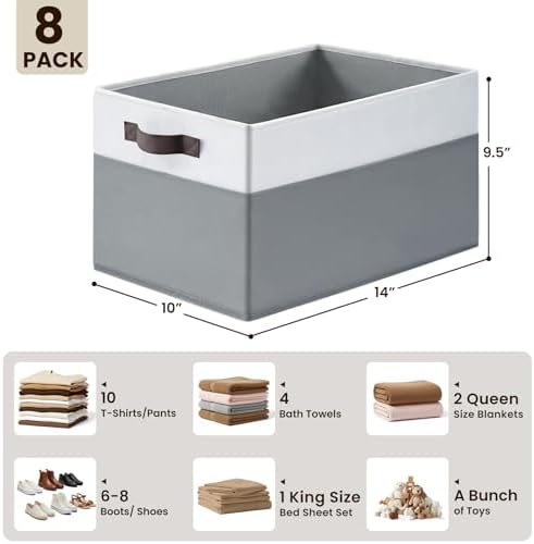 Criusia Large Storage Baskets 8 Pack Versatile Fabric Storage Bins for Closet Cabinet Wardrobe Nursery Pantry | Nursery Organizer Bins for Baby Diaper Toys Clothes | Housewarming Mothers Day Gift - Image 2