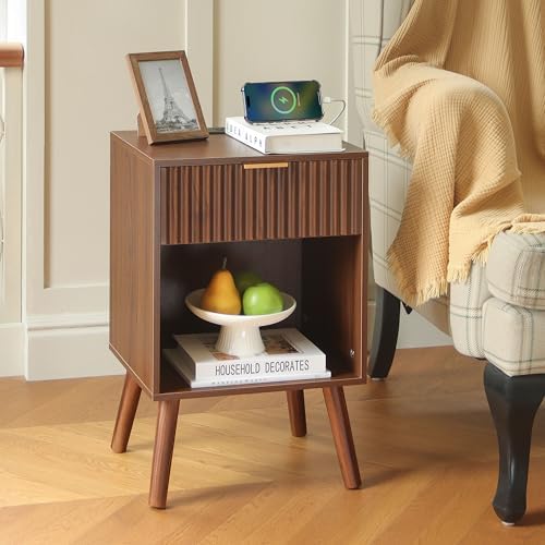 Fultyle Nightstand with Charging Station, Fluted Bedside Table with Storage - Image 2