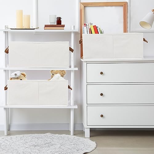 Fordonral Pack of 3 Large Capacity Storage Bins Closet Organizer System, Sturdy Foldable Boxes for Organizing Clothing, Sheets, Toys, Books - Shelf Shelves Basket Bin Linen White - Image 4