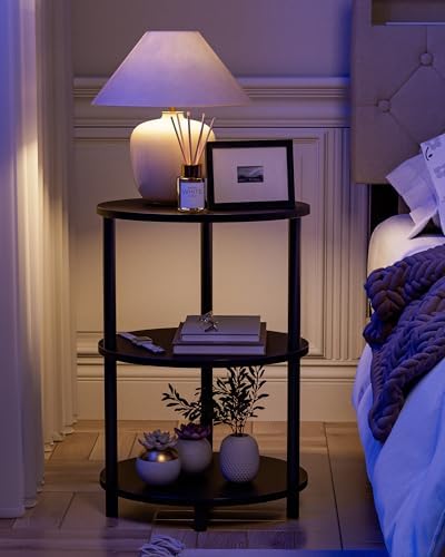 Round Pedestal End Table - 3-Tier Oval Accent Table for Small Spaces, Rustic Wood and Metal Couch Side Table, Nightstand for Bedroom or End Table Living Room, Easy to Assemble, Charcoal Wenge - Image 5