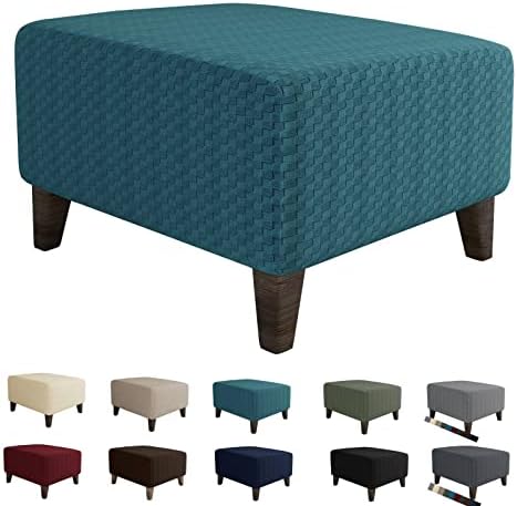 MAXIJIN Jacquard Ottoman Cover Slipcovers Folding Storage Stool Furniture Protector Cover Soft Thick Rectangle Foot Rest Slipcover with Elastic Bottom (Ottoman Large, Peacock Blue) by MAXIJIN