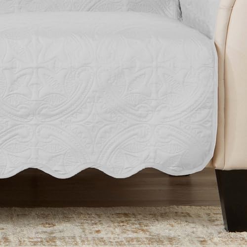Great Bay Home Reversible Chair Cover - Washable Slipcover Furniture Protector with Elastic Straps - Perfect for Kids & Pets - Quilted & Stitched Detail (White/Sand) - Image 6