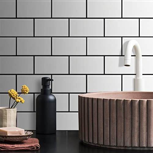 STICKGOO 10-Sheet Backsplash Peel and Stick Subway Tile, Self Adhesive Vinyl Wall Tiles, Stick on Backsplash for Kitchen and Bathroom(Thicker Design, White with Black Grout) - Image 2