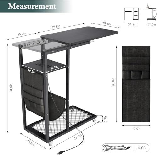 Colima C Shaped End Table with Charging Station (Black, Extra Large) - Image 2