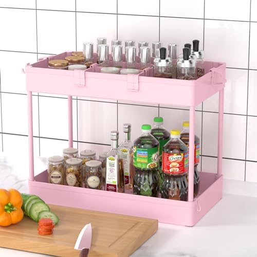SPACELEAD 3 Tier Rolling Cart with Wheels, Storage Craft Art Trolley Organizer Serving, 3 Hanging Baskets Easy Assembly, for Office, Living Room, Kitchen, Pink - Image 6