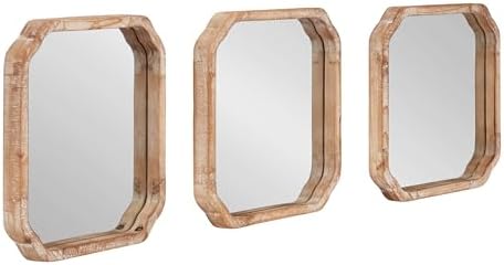 Kate and Laurel Marston Modern Wooden Square Wall Mirror Set, Set of 3, 12 x 12, Rustic Brown, Decorative Three-Piece Mirror Set for Use as Bathroom Mirror Decor or Gallery Wall Mirrors by KateandLaurel