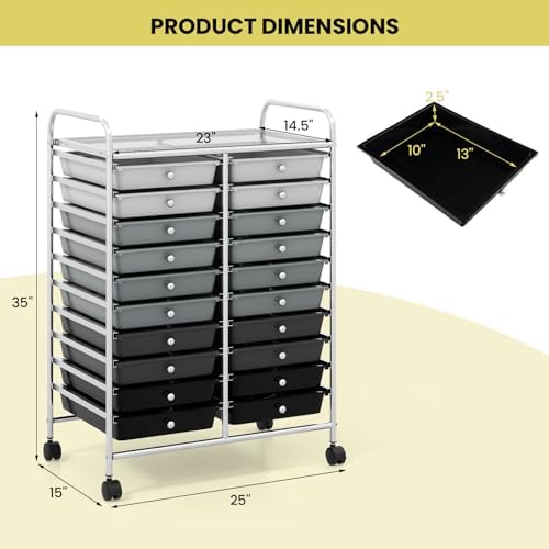 Giantex 20 Drawers Rolling Cart, Mobile Storage Drawer Cart, Classroom Organizer Cart for Office School Supplies Teacher Tools Paper Craft Small Printer, Utility Cart on Wheels, Gradient Grey - Image 3