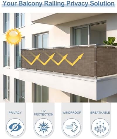 Balcony Privacy Screen Fence UV Protection, Customized 3.3'x23' Brown - Image 3