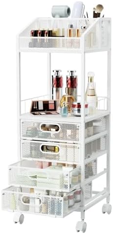 HapiRm Makeup Organizer Storage Cart - Floor Skincare Make Up Storage with 4 Drawers, Rolling Makeup Cart Vanity Organizer Cosmetics Display Cases Holder for Skin Care Perfume Nail Polish by HapiRm