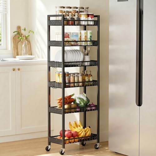 6 Tier Slim Storage Cart, Narrow Rolling Cart with Wheels, 10in(W) by Kssiaz