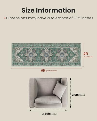 AMADA HOMEFURNISHING 2x6 Washable Runner Rug, Low-Profile Kitchen Rugs with Non-Slip Backing & Durable Edge Binding, Vintage Entryway Runner Rug for Bedroom & Hallway - Image 2