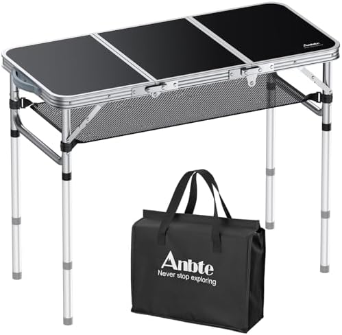 Anbte 3ft Folding Camping Table, 3 Adjustable Height Max 27.5", Black by Anbte