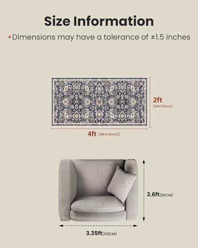 AMADA HOMEFURNISHING 2x4 Washable Area Rug, Low-Profile Entryway Rug with Non-Slip Backing & Durable Edge Binding, Vintage Rug Pattern, Small Rugs for Entryway, Kitchen & Living Room - Image 2