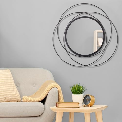 Black Circle Mirror Mounted Round Decorative Mirrors Circle for Bathroom Vanity, Living Room or Bedroom Entryway 24" x 24" - Image 3