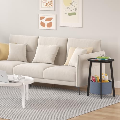 sthmec Small Round Side End Table Set of 2 with Cloth Storage Basket, Round Bedside Sofa Couch Coffee Tables for Small Places with Metal Frame, Modern Nighstands for Living Room Bedroom,Black - Image 6