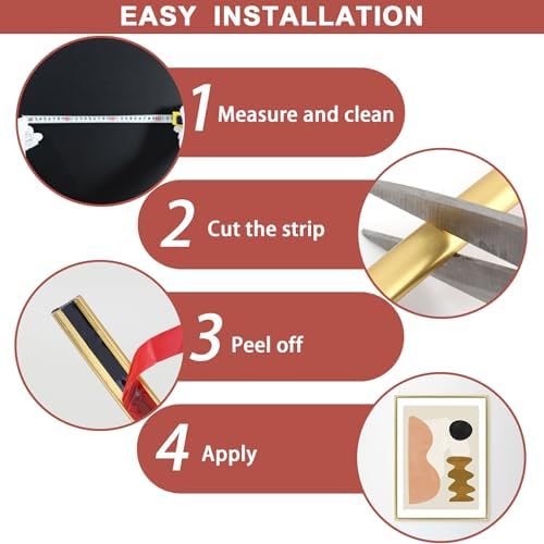 Lunghaa Peel and Stick Matte Gold Finish Molding Trim, 196.8" x 0.31" Flexible Decoration Strip for Wall, Tile Edge, Mirror, Cabinet, Furniture and DIY Home Decor - Image 6