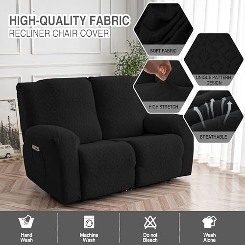 Genina Waterproof Recliner Loveseat Cover,2 Seat Couch Cover,Black - Image 2
