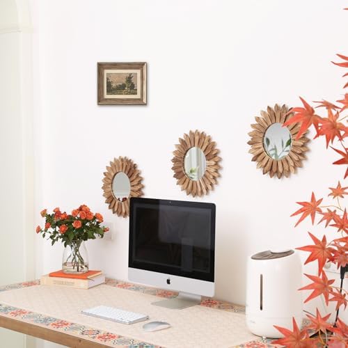 LOSOUR Boho Wall Decor Sunburst Mirror 3 Pack Rustic Round Wood Mirror 12 inch Boho Mirror Home Decor Farmhouse Room Decorations for Bedroom Living Room Entryway - Image 4