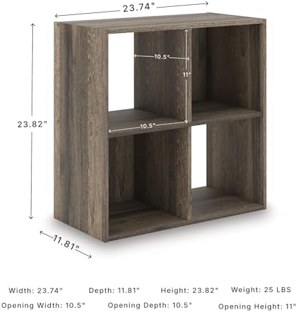 Signature Design by Ashley 4 Cube Organizer Small Bookshelf Bookcase, Brown - Image 3