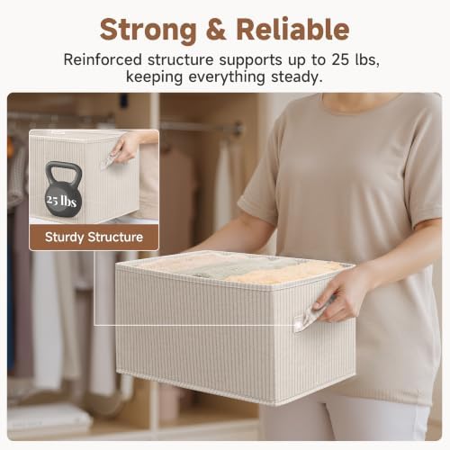 StorageWorks Shelf Organizer Bins, Beige Stripes, 3-Pack, Large - Image 5