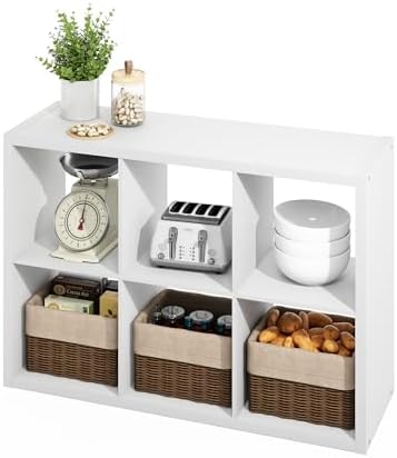Furinno HERMITE Kitchen Island, 6-Cube Coffee Bar, Extra Thick Kitchen Storage, Bakers Rack, for Pantry Organizers and Storage, Kitchen Organization, White by Furinno-FitsYourSpaceFitsYourBudget