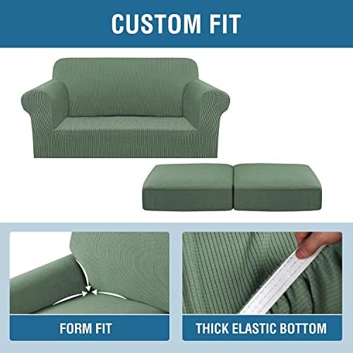 H.VERSAILTEX 3 Piece Stretch Sofa Covers for 2 Cushion Loveseat Couch Covers for Living Room Sofa Slipcovers (Base Cover Plus 2 Seat Cushion Covers) Thicker Jacquard Fabric(Medium, Loden Frost) - Image 4