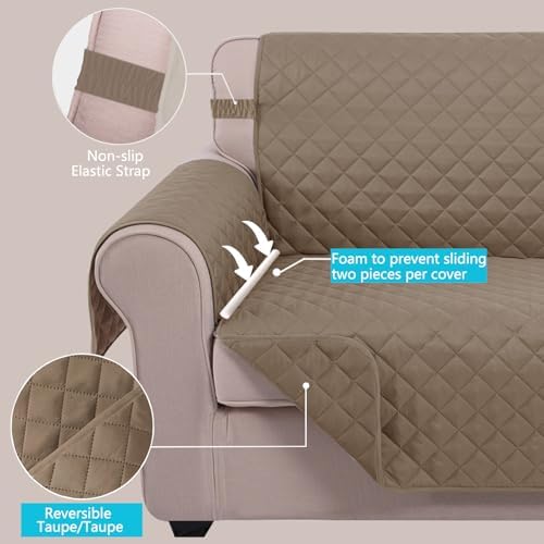 U-NICE HOME Loveseat Sofa Cover for 2 Cushion Couch, Taupe/Taupe - Image 4