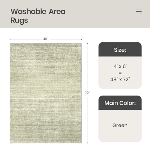 Valenrug 4x6 Area Rug for Entryway, Non Slip Washable Bedroom Rug, Green - Image 2