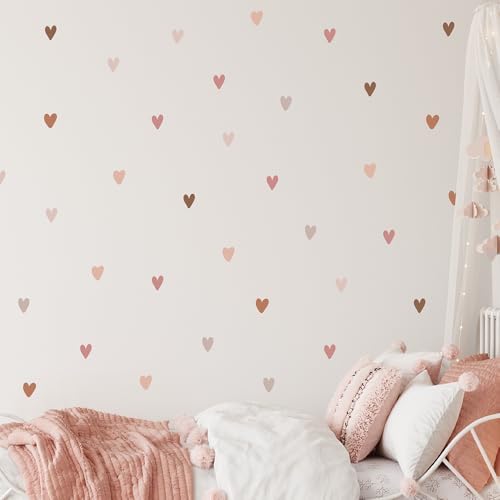 Boho Hearts Wall Decals - Set of 62 Pink, Beige, Brown & Mauve Heart Stickers for Bedroom, Nursery & Living Room - Peel & Stick Removable Vinyl Wall Decor by WallPalz