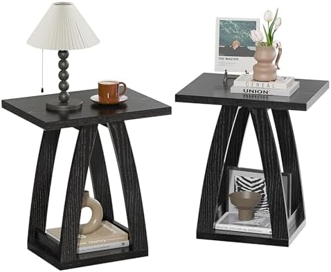 FROMJBEST End Tables Living Room, Side Table, Black End Table Set of 2 by FROMJBEST