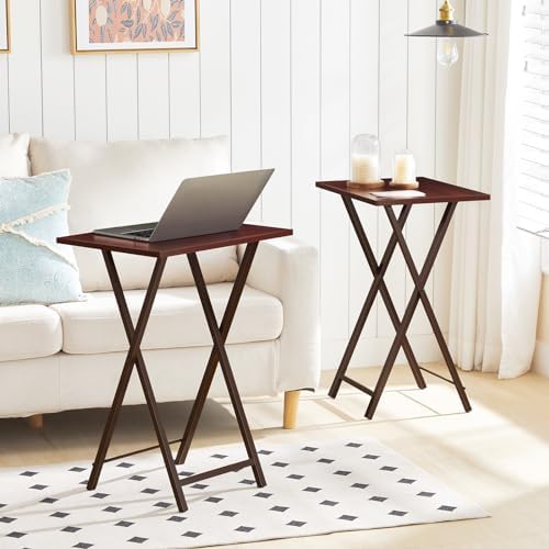 HOOBRO Folding TV Tray Tables, Set of 2 Side Table for Small Space, Industrial Snack Tables for Eating at Couch, Stable Metal Frame, Easy Assembly, Space Saving, Brown BR25BZ01 - Image 2