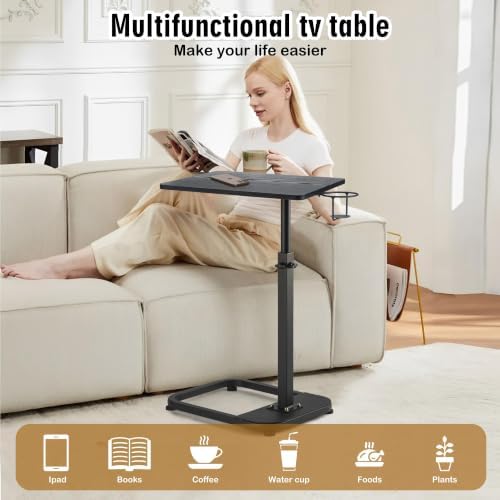 facka Multi-Functional C-Shaped End Table for Couch & Bed, Adjustable Height TV Tray, Stable Laptop Desk, Space-Saving Snack Side Table with Rounded Metal Corners - Image 5