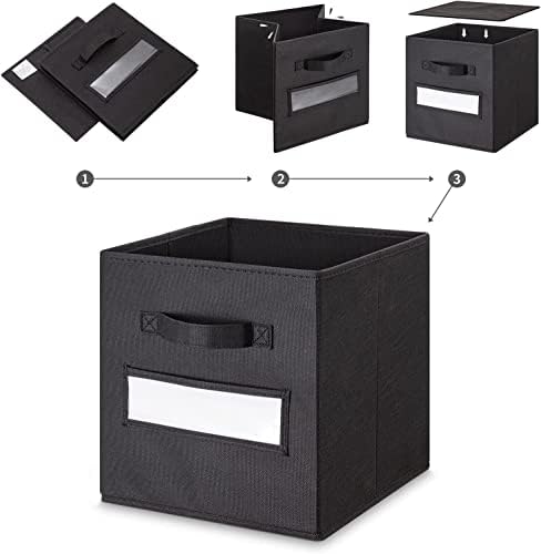 13x13x13 storage cube bins(Set of 8) Fabric storage cubes with 8 Labels Window Cards & a Pen,storage cubes 13x13,storage bin,Collapsible 13 inch cube storage bins,Cubby Organizer Boxes,Black - Image 4