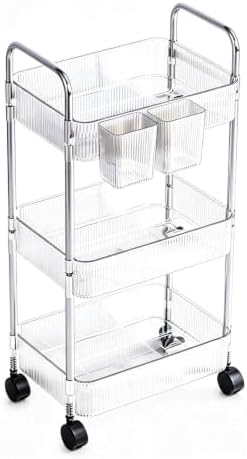 3-Tier Clear Utility Rolling Cart with Wheels for Kitchen & Bathroom by Unknown