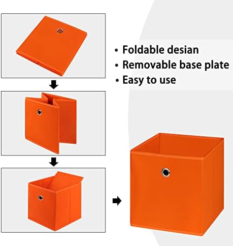 Foldable Storage Cubes Bins ,11 Inch Cloth Storage Cube Fabric Storage Box Cubes Organizer Baskets with Handles for Home Organizer Set of 6 (Orange) - Image 6