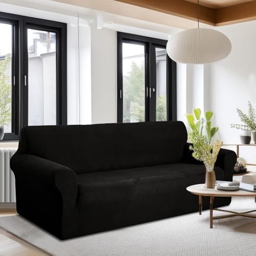 U-NICE HOME Oversized Stretch Couch Cover Slipcover, Black - Image 2